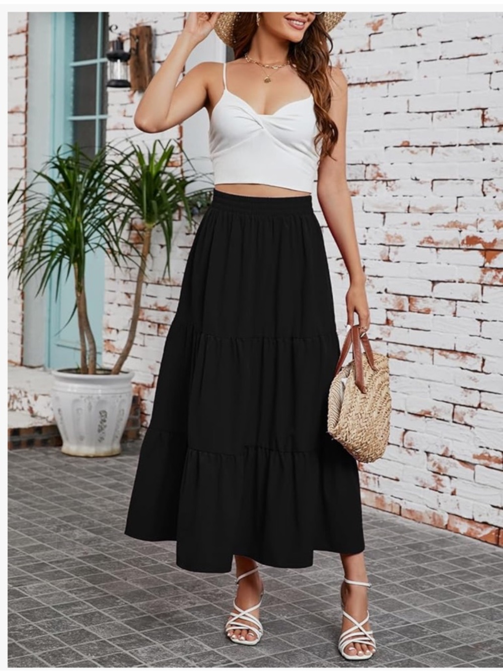 NWT Women’s Black Tiered High Waist Summer Maxi Skirt with Pockets Size Small - Picture 2 of 12